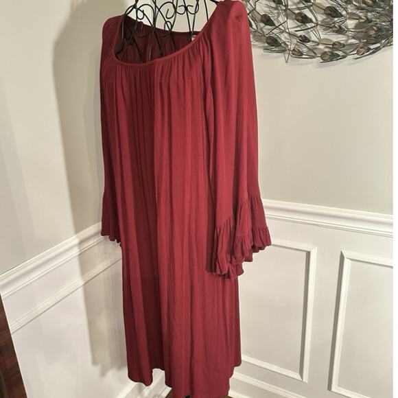 Uncle Frank Ivy Jane Red Rayon Crinkle Dress Size L Ruffle Bell Sleeve Peasant - Picture 5 of 10